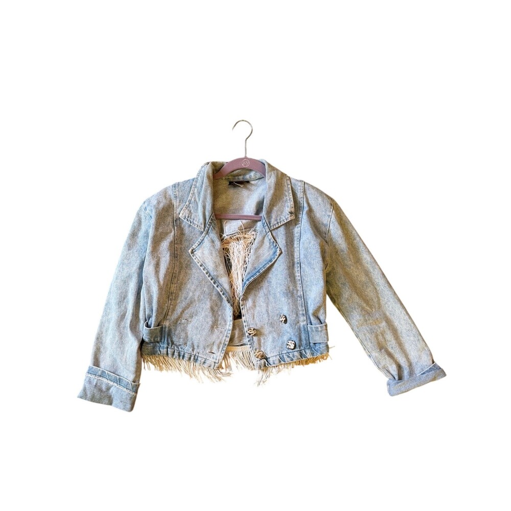 Vintage USA Patty Acid Wash Fringe Jacket w/ Cutout Back LG